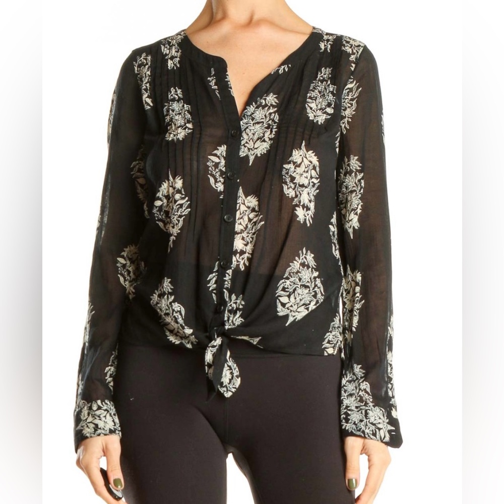 Lucky Brand Boho Floral Button Front Tie Top